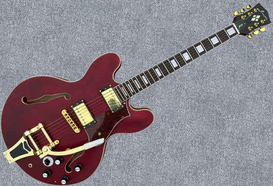 New Firefly FF338PRO Full Size Semi Hollow body Electric Guitar (Matte Red Color)