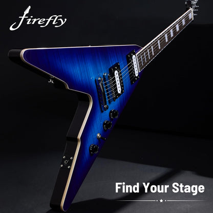 Firefly FFLV Solid Body Electric Guitar,Mahogany Guitar body,Stainless steel and ball end frets,rosewood fretboard(BlueBerry Color)