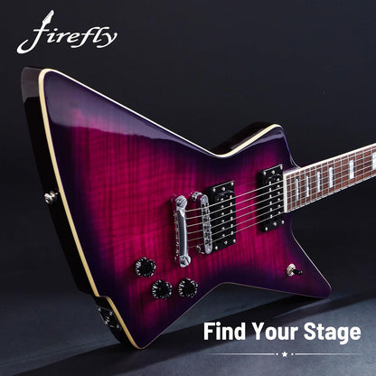 Firefly FFLX Solid Body Electric Guitar,Mahogany Guitar body,Stainless steel and ball end frets,rosewood fretboard(Purple Color)