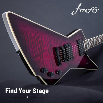 Firefly FFLX Solid Body Electric Guitar,Mahogany Guitar body,Stainless steel and ball end frets,rosewood fretboard(Purple Color)