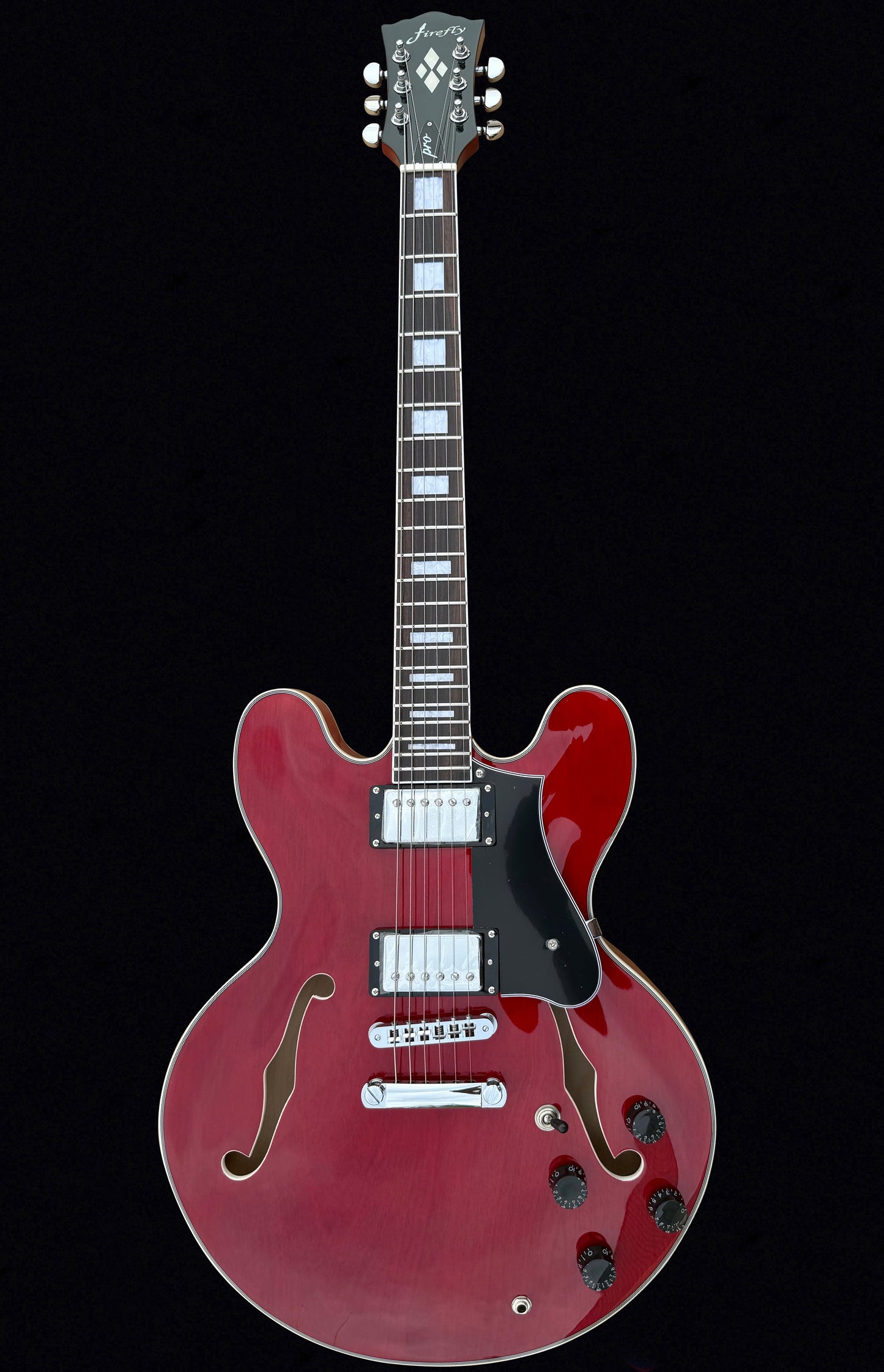 New Firefly Full Size FF338PRO Semi Hollow Body Electric Guitar (Transparent Red Color)